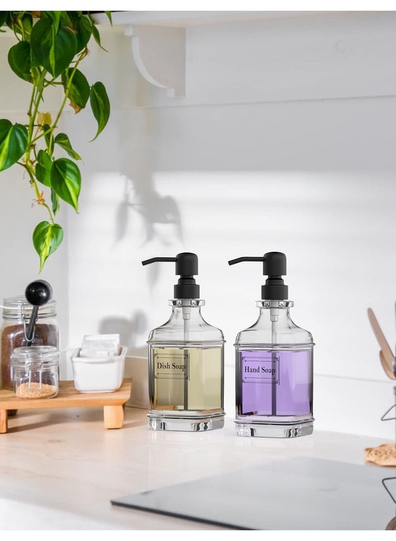 Y&D Soap Dispenser - 2 Pack, 18 Oz Antique Design Thick Glass Hand Dispensers, Refillable with 10Pcs Clear Stickers, Premium Kitchen & Bathroom Black - Image 3