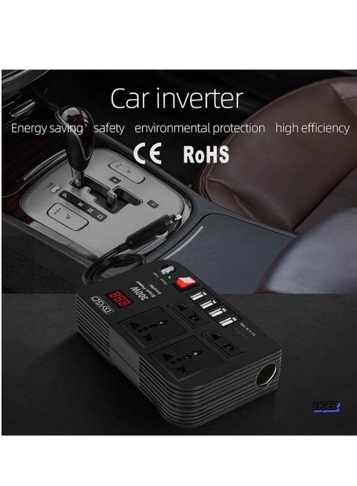 TIGER 300W Car Inverter, 12V to 220V Power Converter with 4 USB Ports, Universal Socket, Notebook Charging, Car Cigarette Lighter Adapter – Ideal for Travel, Road Trips & On-the-Go Power  - Image 2