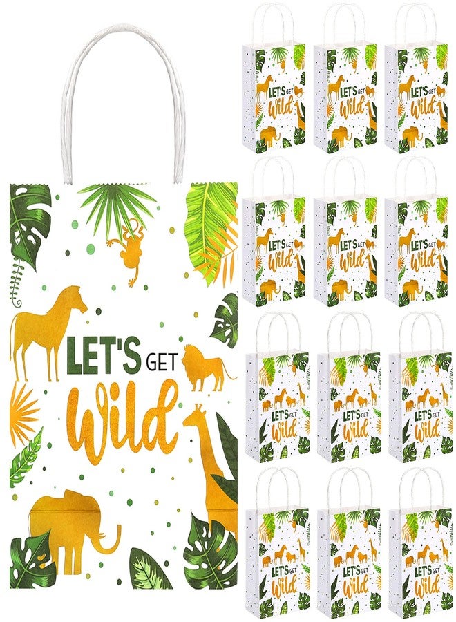 Chinco 12 Pieces Jungle Animal Theme Treat Bags, Safari Paper Goodie Bags Party Favors Candy Bags with Handles Green Gold Jungle Party Supplies for Baby Shower Wedding Birthday Party Decorations - Image 1