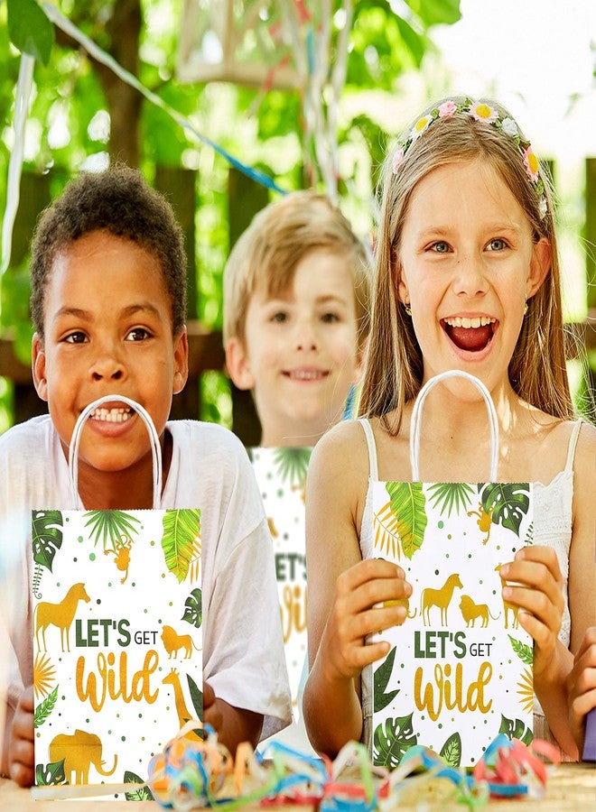 Chinco 12 Pieces Jungle Animal Theme Treat Bags, Safari Paper Goodie Bags Party Favors Candy Bags with Handles Green Gold Jungle Party Supplies for Baby Shower Wedding Birthday Party Decorations - Image 2