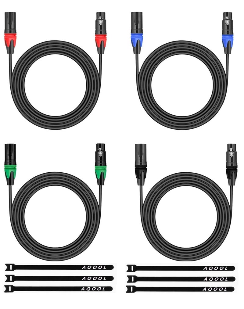 Acool 6FT XLR Cables, Gold-Plated 3 Pin Microphone Cables XLR Male to Female Mic Cord with Colored Connectors, Ideal for Microphone Audio Mixer Stage Light (4 Pack) - Image 1