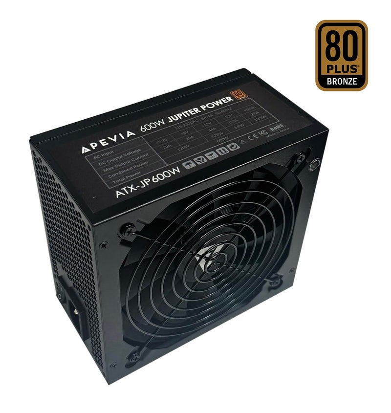 APEVIA مزود طاقة ألعاب Apevia ATX-JP600W Jupiter 600W معتمد 80 بلس برونزي PFC نشط، يدعم وحدات المعالجة المركزية ثنائية/رباعية النواة، SLI/Crossfire/Haswell، ضمان 3 سنوات - Image 5