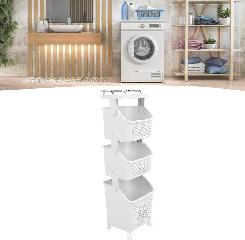 [Top pick for Saudi summer] Rolling Laundry Hamper, PP ABS Stackable Storage Basket with 4 Wheels for Kitchen Bathroom Balcony 34x29cm Mobile Organizer (3 Layer) Worth purchasing Climate adapted upgraded quality Room to room portable Upgraded classic design Trending item Long term use design Market multi-use trusted quality Worldwide simple practical design Widely used in KSA KSA stocked goods Seasonal & permanent compatible Backup reserve local stock Single & bulk storage compatible Riyadh Jeddah Dammam ship Temporary in stock Liquid tight joint General purpose design Practical experience crafted Loved by thousands of buyers Sand resistant Ship within Saudi Arabia Exclusive new launch Continuous warehouse supply Daily wear upgraded resistant material - Image 2