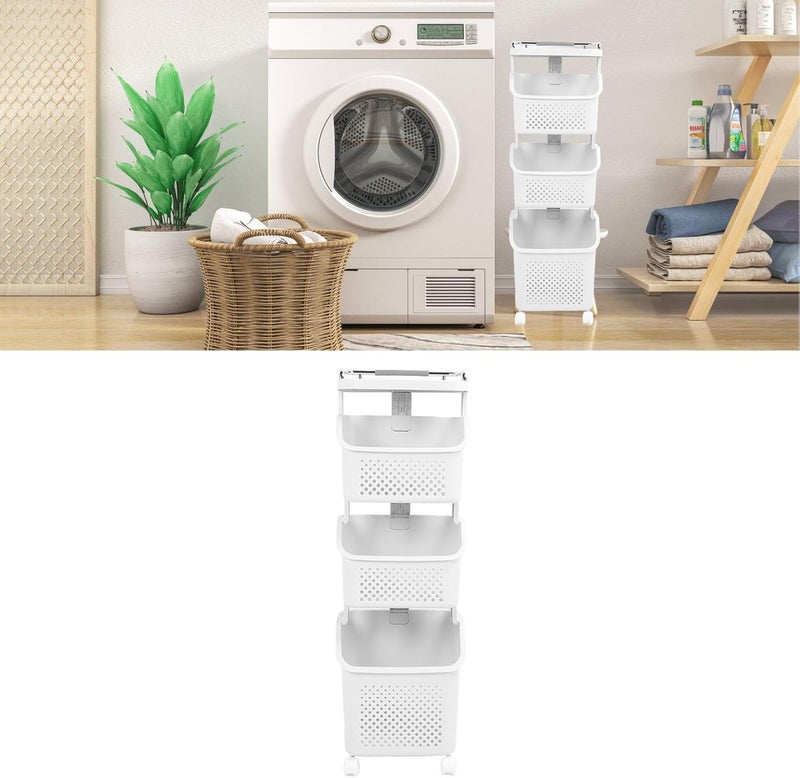 [Top pick for Saudi summer] Rolling Laundry Hamper, PP ABS Stackable Storage Basket with 4 Wheels for Kitchen Bathroom Balcony 34x29cm Mobile Organizer (3 Layer) Worth purchasing Climate adapted upgraded quality Room to room portable Upgraded classic design Trending item Long term use design Market multi-use trusted quality Worldwide simple practical design Widely used in KSA KSA stocked goods Seasonal & permanent compatible Backup reserve local stock Single & bulk storage compatible Riyadh Jeddah Dammam ship Temporary in stock Liquid tight joint General purpose design Practical experience crafted Loved by thousands of buyers Sand resistant Ship within Saudi Arabia Exclusive new launch Continuous warehouse supply Daily wear upgraded resistant material - Image 1