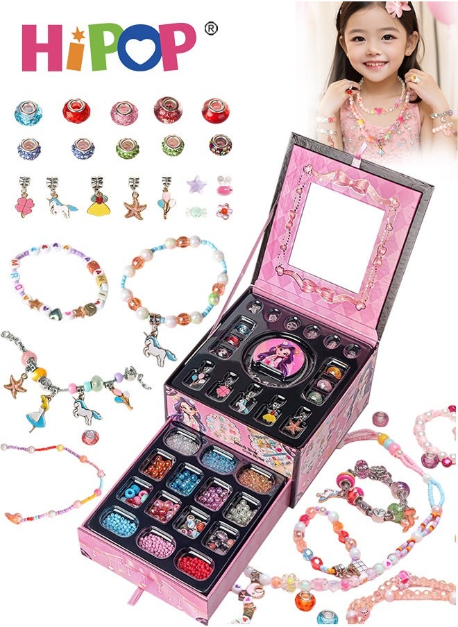 HIPOP Bracelet Making Kit for Girls, DIY Jewelry Making Kit for Kids with Colorful Beads and Mirror, Bracelets Kit with Jewelry Box for Jewelry Making, DIY Arts and Crafts Gifts Toys for Kids  - Image 1