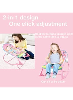 tiibaby Infant To Toddler Recliner Rocker With Soothing Vibration And Adjustable 3-points Harness, 0+ M - Pink/Green  - Image 3