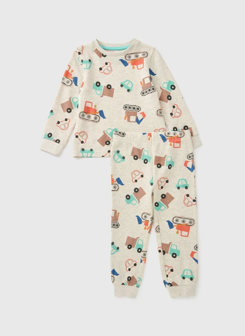 Matalan Boys Oatmeal Transport Waffle Pyjama Set