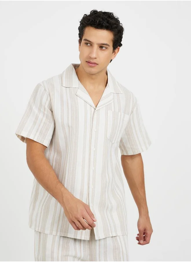 ستايلي Styli Striped Revere Collar Shirt and Short set