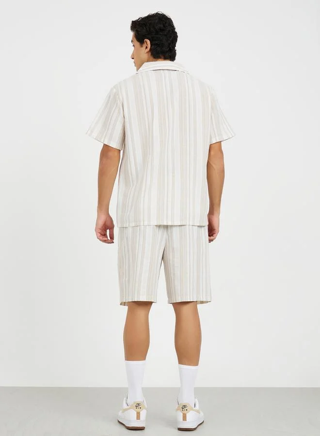 Styli Styli Striped Revere Collar Shirt and Short set