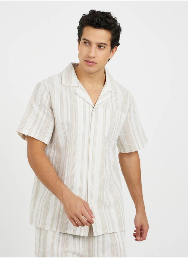 ستايلي Striped Revere Collar Shirt and Short Set