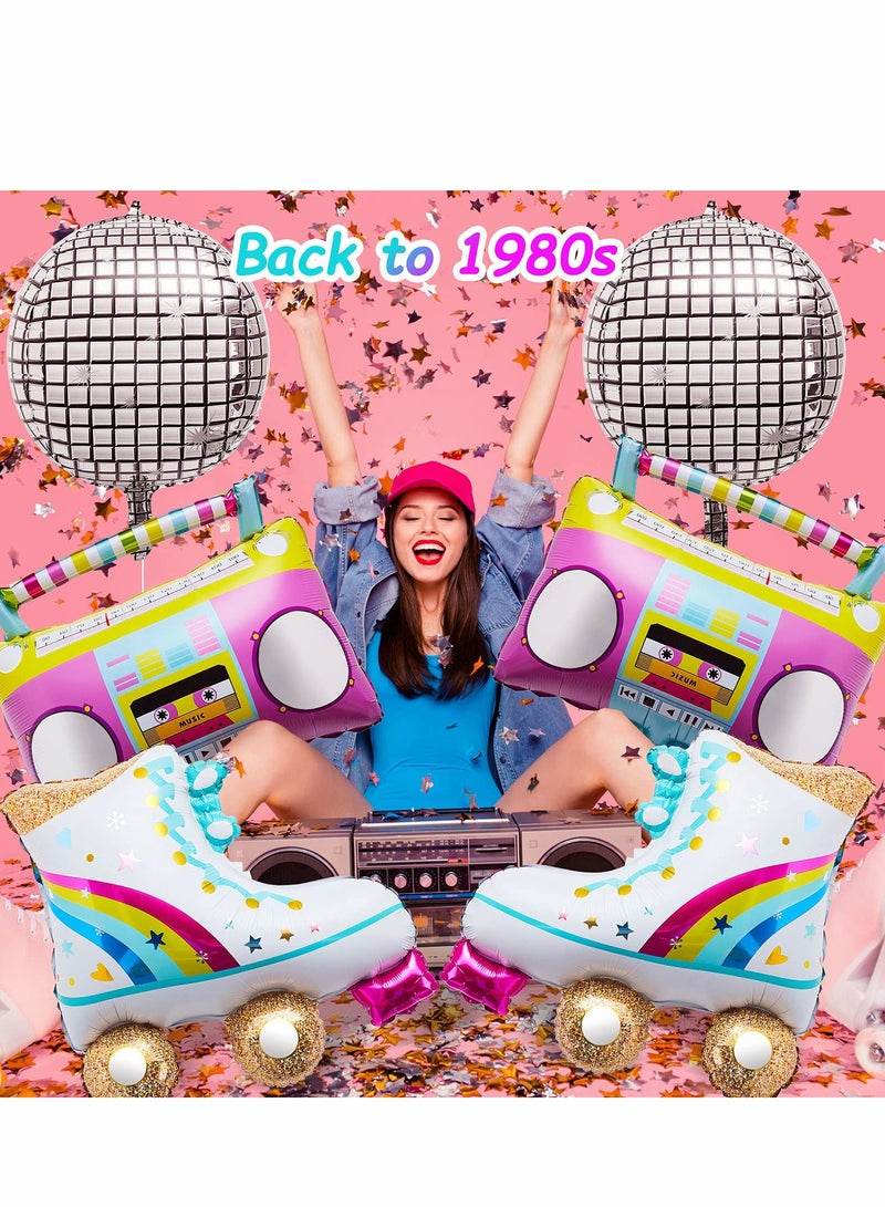 Excefore Roller Skate Boom Box Balloon Silver Disco Ball Balloons - 22 Inch,  Pack of 6, 4D for Decor, 70s Party Decorations | New Years Eve Supplies 2023 - Image 4