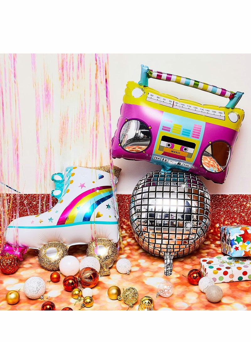 Excefore Roller Skate Boom Box Balloon Silver Disco Ball Balloons - 22 Inch,  Pack of 6, 4D for Decor, 70s Party Decorations | New Years Eve Supplies 2023 - Image 3