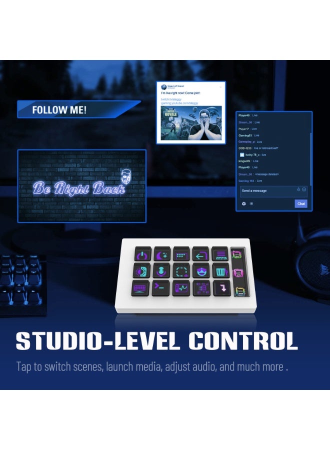 Stream Controller - Streaming Keyboard Deck with 15 LCD Macro Keys Customizable to Trigger Actions in OBS Twitch YouTube Compatible with PC & Mac for Content Creators Streaming Gaming