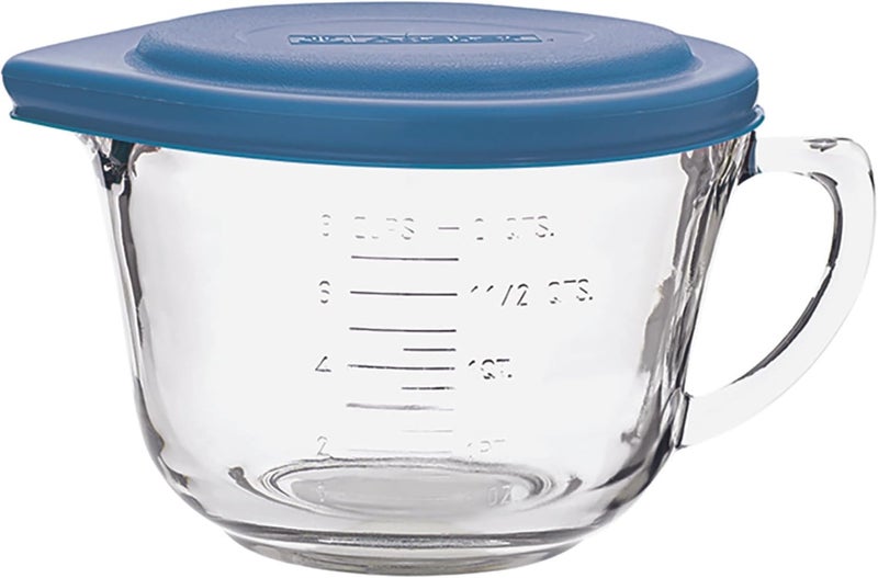 Anchor Hocking Batter Bowl, 2 Quart Glass Mixing Bowl with Blue Lid - Image 1