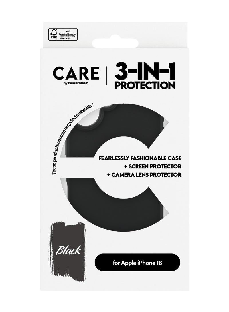 PanzerGlass CARE by PanzerGlass® Fashion 3-in-1 Bundle iPhone 16, Fashionable case black, an Ultra-Wide Fit Screen Protector, and HoopsTM Camera Lens Protector - with mounting aid for easy installation - Image 3
