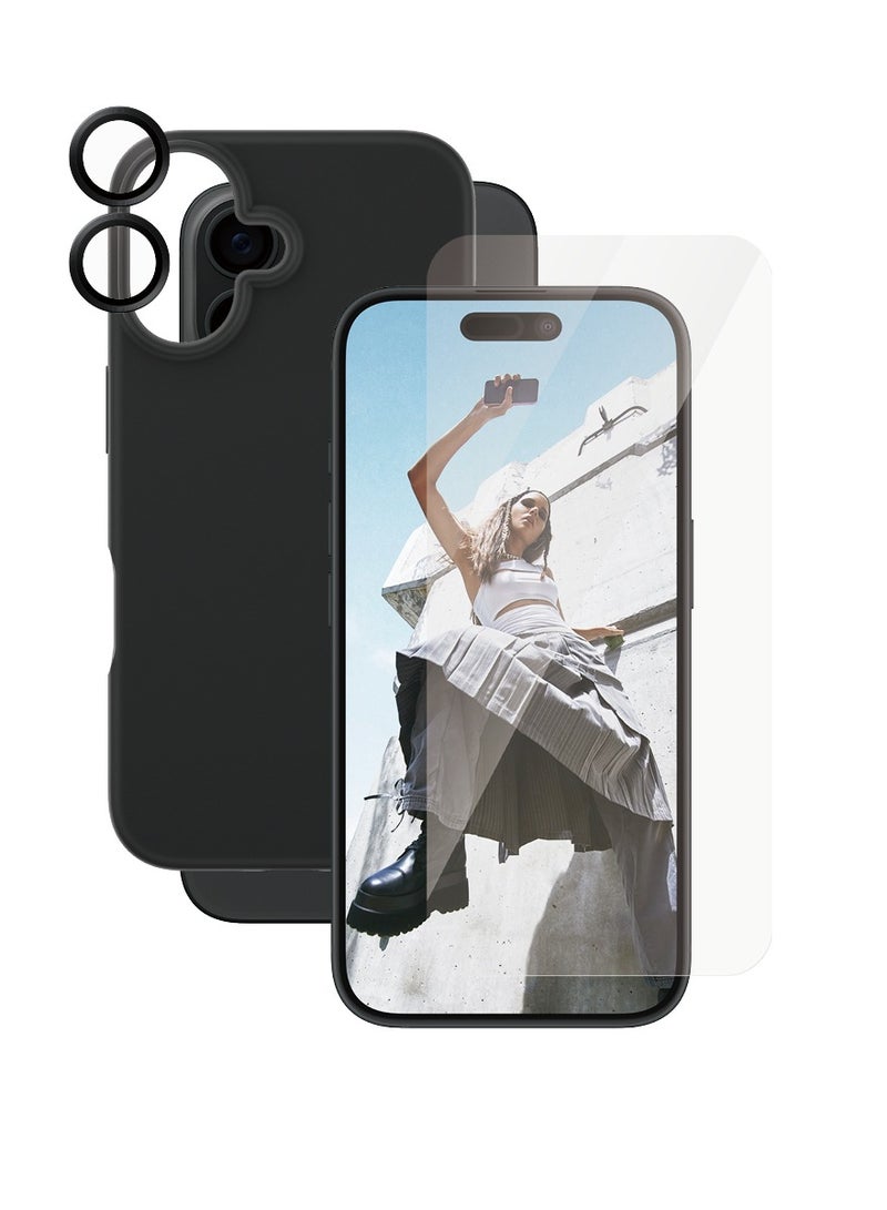 PanzerGlass CARE by PanzerGlass® Fashion 3-in-1 Bundle iPhone 16, Fashionable case black, an Ultra-Wide Fit Screen Protector, and HoopsTM Camera Lens Protector - with mounting aid for easy installation - Image 2