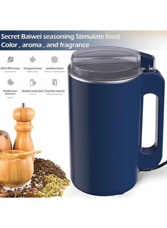 مطحنة حبوب قهوة و توابل كهربائية متعددة الوظائف، مطحنة قهوة مع سكين ضرب من الفولاذ المقاوم للصدأ وغطاء شفاف، سعة 600 مل لحبوب القهوة والمكسرات والتوابل والحبوب والأعشاب - Image 2