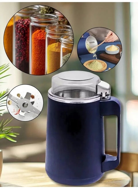 Electric Coffee and Spice Grinder, 300W Motor, Stainless Steel 8-Blade Design, Clear Lid, for Beans, Nuts, Herbs, Grains