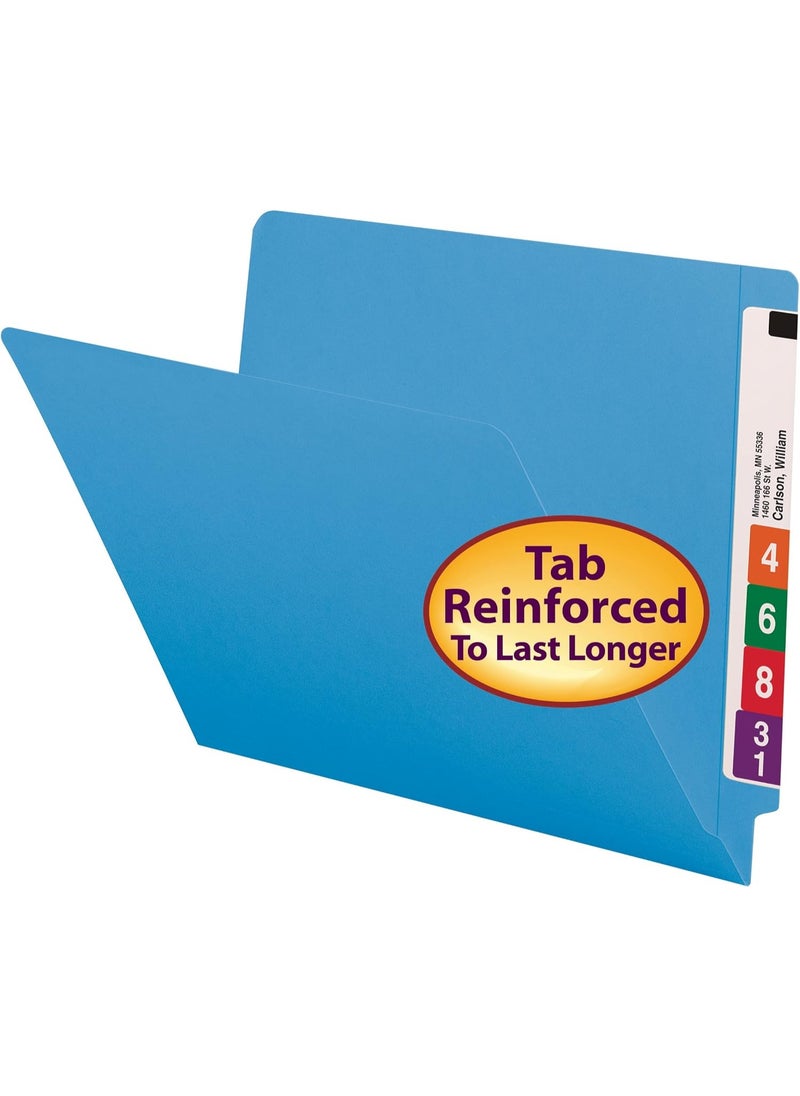 Smead Smead End Tab File Folder, Shelf-Master Reinforced Straight-Cut Tab, Letter Size, Blue, 100 per Box (25010)  - Image 2