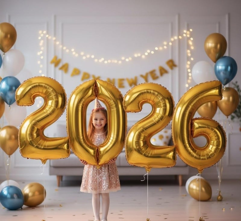 UniBro 2026 Happy New Year Balloons - 42 Inch Large Gold Foil Number Set (2,0,2,6) - Ideal for New Year's Eve Party Supplies, NYE Decorations & 2026 Graduation - Image 5