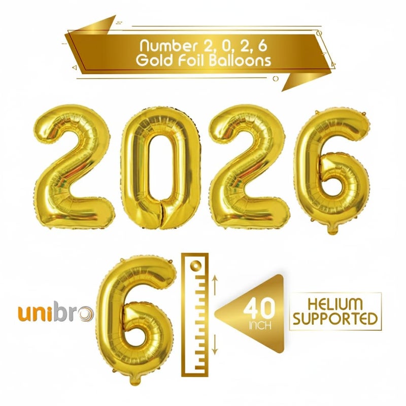 UniBro 2026 Happy New Year Balloons - 42 Inch Large Gold Foil Number Set (2,0,2,6) - Ideal for New Year's Eve Party Supplies, NYE Decorations & 2026 Graduation - Image 2