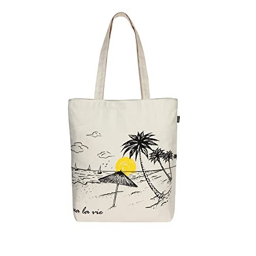 EcoRight Eco Right Aesthetic Canvas Tote Bag for Women with Zipper, Tote Bag for Beach, Grocery, Travel, Work, Gym, Daily Use - Image 1