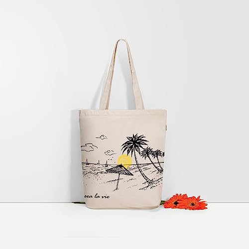 EcoRight Eco Right Aesthetic Canvas Tote Bag for Women with Zipper, Tote Bag for Beach, Grocery, Travel, Work, Gym, Daily Use - Image 3
