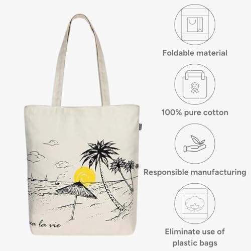 EcoRight Eco Right Aesthetic Canvas Tote Bag for Women with Zipper, Tote Bag for Beach, Grocery, Travel, Work, Gym, Daily Use - Image 5