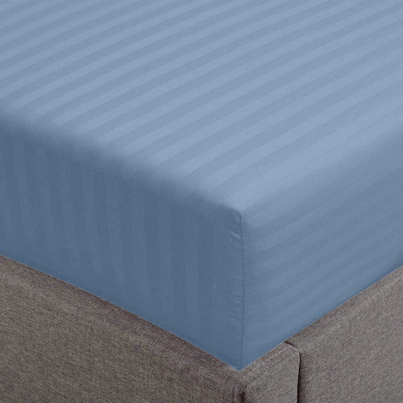 FEATHER & STITCH NEW Feather & Stitch 100% Cotton 1 Piece Damask Stripe Queen Fitted Sheet 500 Thread Count Blue 18 Inch Extra Deep Pocket Luxury Sateen Weave Stretchable Boxer Elastic Fits Mattress Perfectly  - Image 2