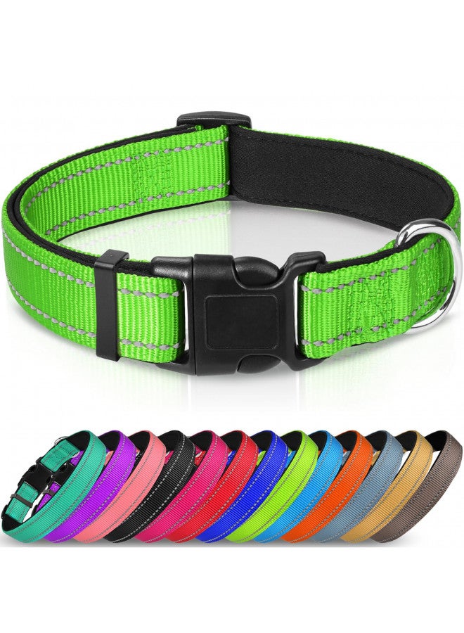 Joytale Reflective Dog Collar,Soft Neoprene Padded Breathable Nylon Pet Collar Adjustable for Medium Dogs,Green,M - Image 1