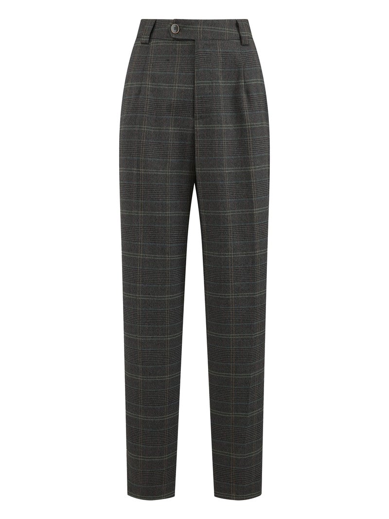 Hobemty Women's Plaid Work Pant Vintage Houndstooth Tartan Straight Long Trousers Large Dark Grey - Image 1