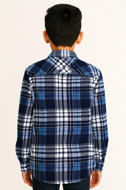 CAVIO Boys Cotton Full Sleeves Checks Shackets Shirt and T-Shirt Navy 7-8 Years - Image 2