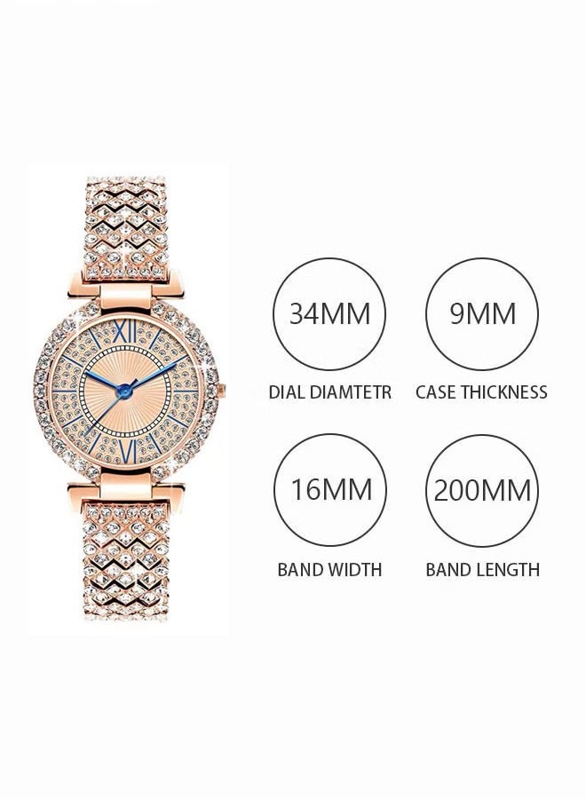 Women's Bracelet Strap Quartz Watch Analog Display Round Dial Watch with Full Rhinestone Decoration Waterproof Elegant Gift for Ladies - Image 3