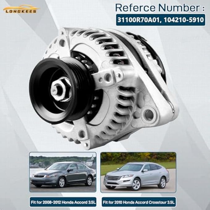 LONGKEES 11392 Car Alternator Fit for Honda Accord 2008-2012, Accord Crosstour 2010 3.5L V6 Replace 31100R70A01, 104210-5910 130A 6-Groove Automotive Replacement Alternator - Image 2