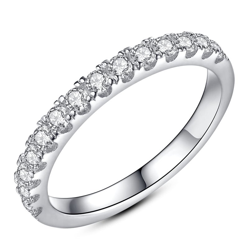 IMOLOVE Moissanite Wedding Band Wedding Rings for Women 925 Sterling Silver Rings with 18K White Gold Plated Eternity Stackable Engagement Ring Anniversary Band Size 4.5-2.0 - Image 1