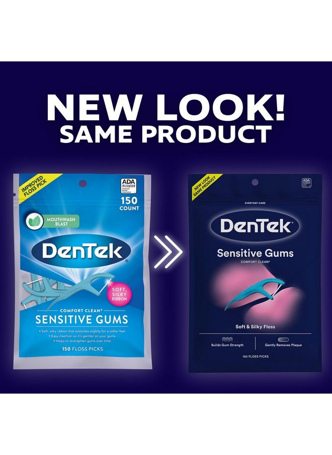 Dentek - DenTek Comfort Clean Sensitive Gums Floss Picks, Soft & Silky Ribbon, 150 Count, 3 Pack - Image 1
