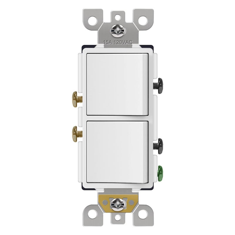 CML Hardware CML Double Rocker Decorator Light Switch, Dual Single Pole Paddle in-Wall Switch, Self-grounding Electrical On/Off Interrupter, 15A 120V, UL Listed, 1 Pack, White - Image 1