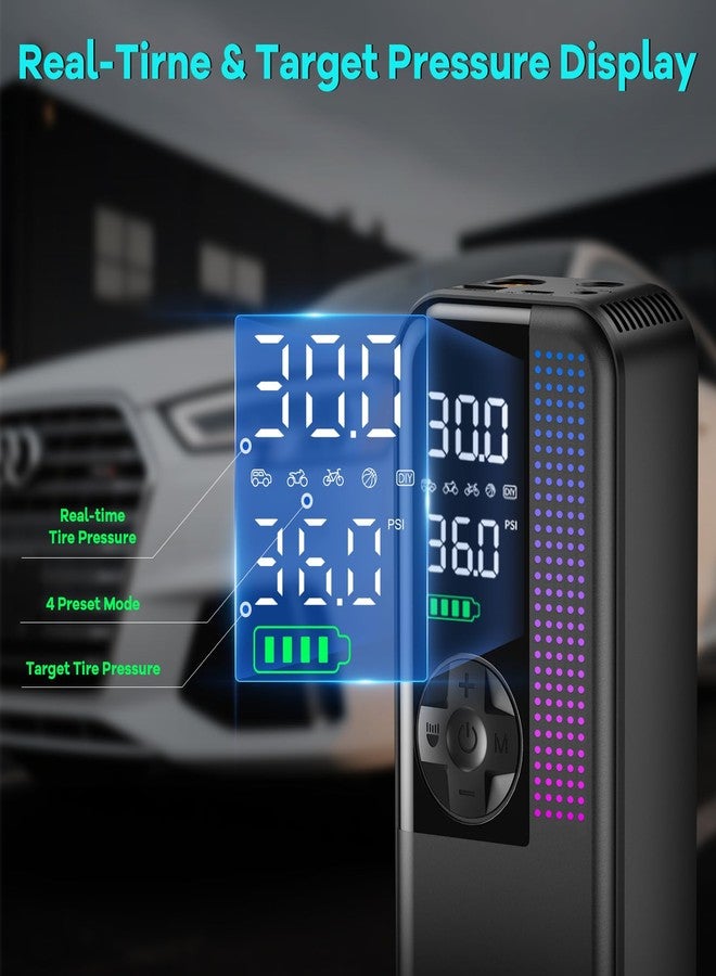 WEOLULI Tire Inflator Portable Air Compressor, 150 PSI Cordless Air Pump, Dual Power 6000mAh, 12V DC Car Plug, Fast Inflation 24L/Min, Auto Shut-Off, LED Light, 4 Preset Modes for Car, Bike, Motorcycle, Balls - Image 5
