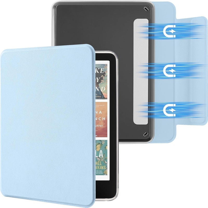 حافظة مغناطيسية قابلة للفك من لجهاز Kindle Paperwhite مقاس 7 بوصة، الجيل الثاني عشر 2024 وKindle Colorsoft Signature Edition، غلاف خارجي رقيق من البولي يوريثان (PU) مع وظيفة تشغيل/إيقاف التلقائي، لون أزرق فاتح - Image 1