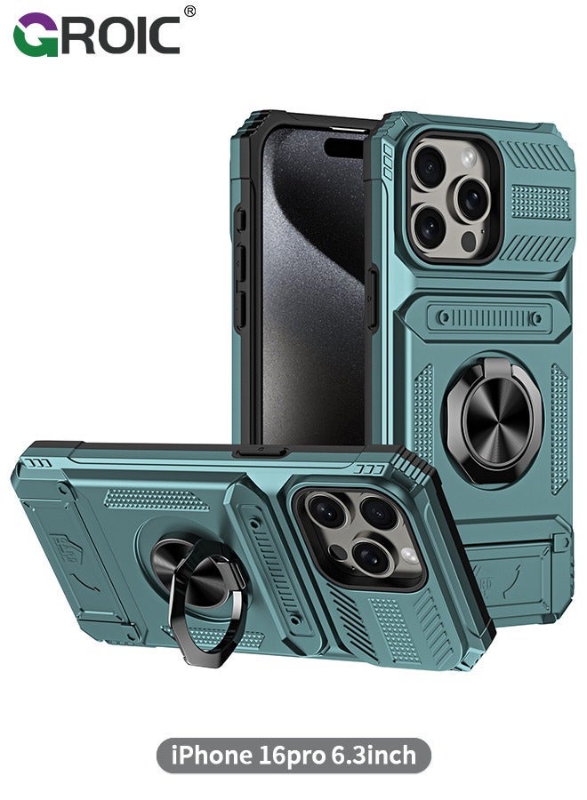 GROIC iPhone 16 Pro Case, Kickstand Case with Card Slot,Rotated Ring  Shockproof Protective Cover,iPhone Phone Shell 6.3'' - Image 1