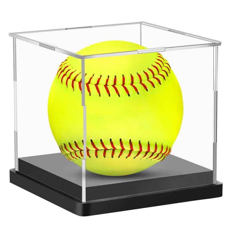 Hooqict Softball Display Case Clear Acrylic Ball Holder UV Protected Softball Case Display Box Championship Square Box for Golf Tennis Game Ball Baseball