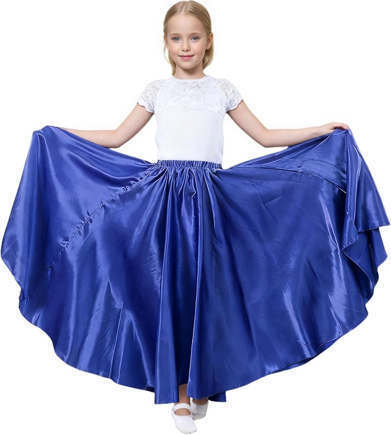 Girls Belly Latin Dance Skirt - Elastic Waist Ankle Length Full Flowy Circle Dancewear for Dance Practice Training