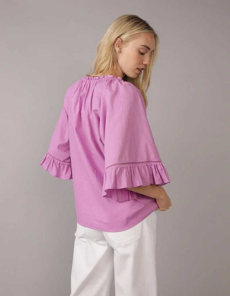 American Eagle AE Linen-Blend Ruffle Blouse