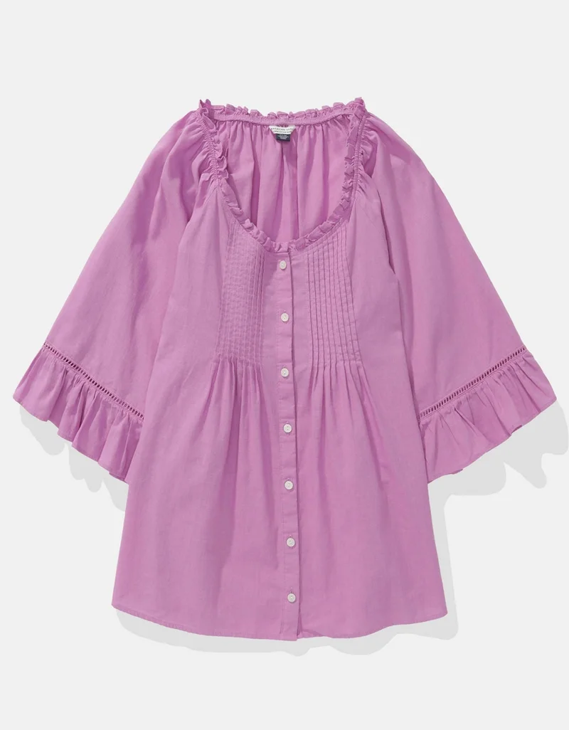 American Eagle  AE Linen-Blend Ruffle Blouse for Women | Best Price UAE
