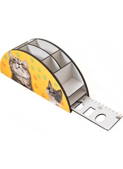 KutuTR Wooden Vip Cat Series Desktop Pen Holder Organizer with Rainbow Ruler and Mounted Box  - Image 3