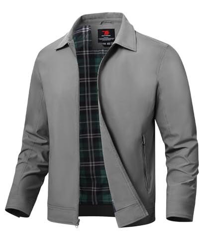 TBMPOY Mens Lightweight Jackets Casual Windbreaker Stylish Light Fall Spring Golf Work Dress Business Grey L - Image 1