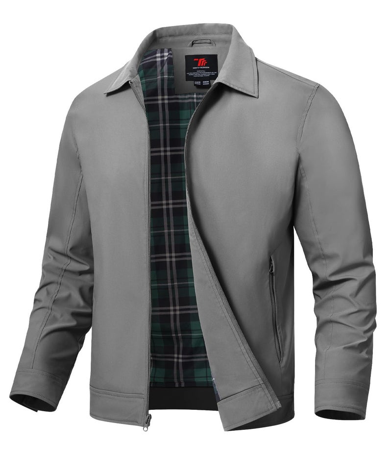 TBMPOY Mens Lightweight Jackets Casual Windbreaker Stylish Light Fall Spring Golf Work Dress Business Grey L - Image 2