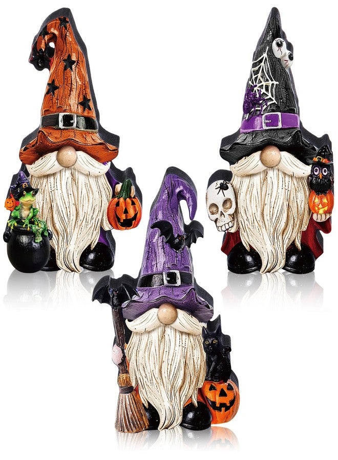 Yuntau 3 Pcs Halloween Gnome Figurines Table Decorations Wooden Little Gnomes Figurine Decor Elf Pumpkin Decoration for Halloween Table Centerpiece Home Office Gifts Party Supplies - Image 1