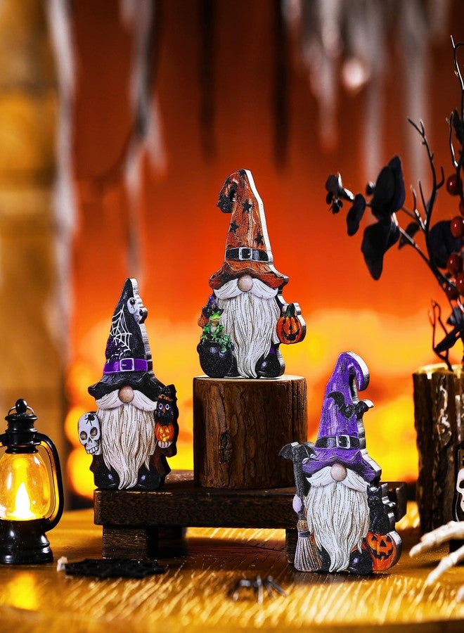 Yuntau 3 Pcs Halloween Gnome Figurines Table Decorations Wooden Little Gnomes Figurine Decor Elf Pumpkin Decoration for Halloween Table Centerpiece Home Office Gifts Party Supplies - Image 2