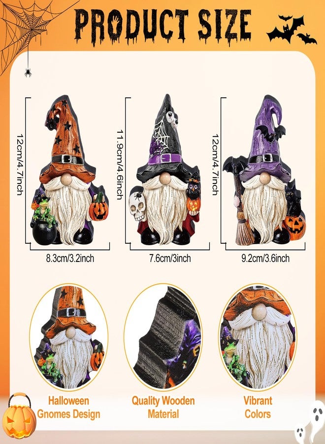Yuntau 3 Pcs Halloween Gnome Figurines Table Decorations Wooden Little Gnomes Figurine Decor Elf Pumpkin Decoration for Halloween Table Centerpiece Home Office Gifts Party Supplies - Image 3